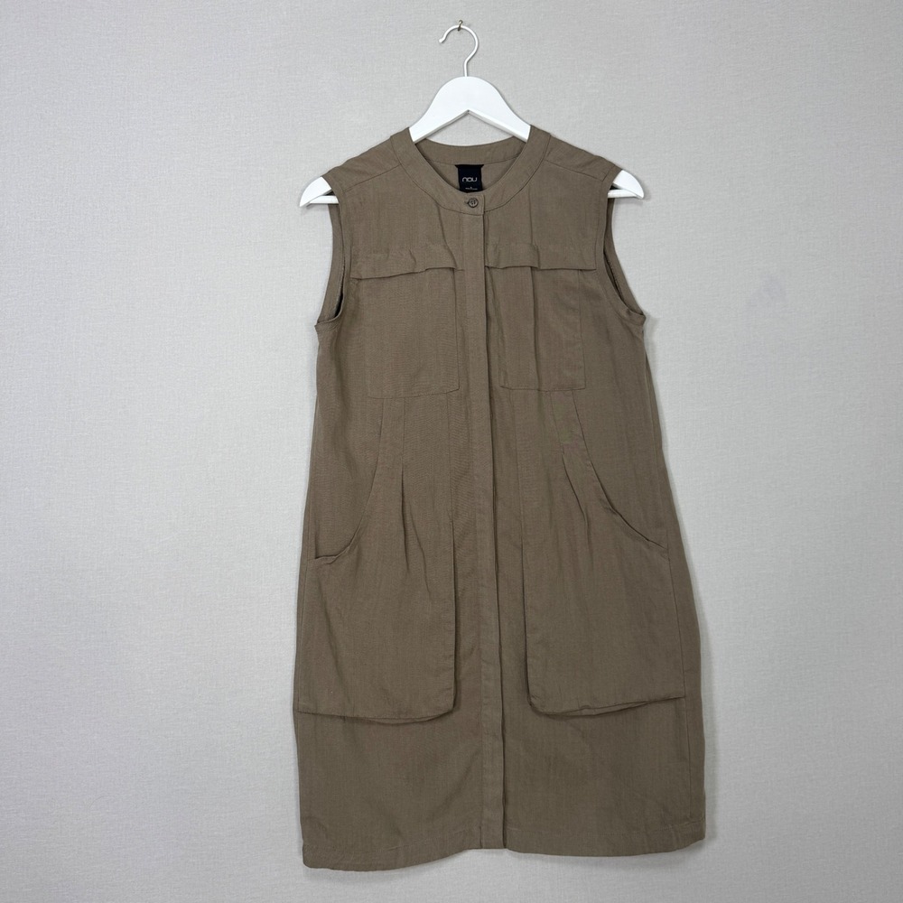 Nau Flaxible Sable Linen Blend Sleeveless Dress Womens S Green Utility Safari - Picture 3 of 14